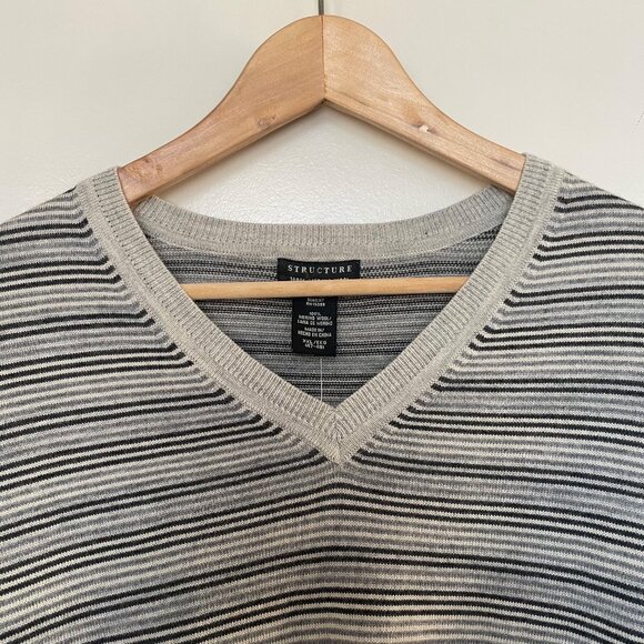 Structure Merino Wool Sweater Grey Striped Mens Sz XXL NWT - Picture 3 of 6